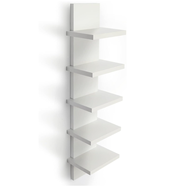 5 Layer Detachable Customizable Wooden Wall Shelf Unit White Vertical Floating Shelf Large Capacity Narrow Bathroom Kitchen