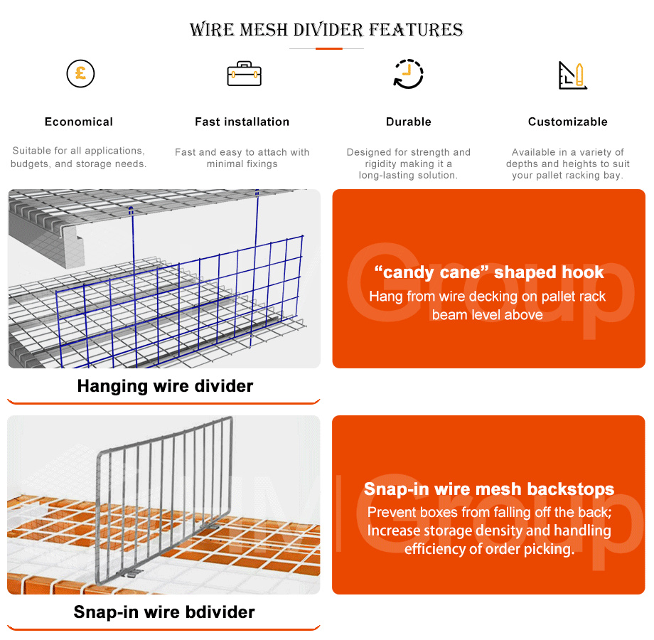 Galvanized Pallet Pallet Rack System Hanging Wire Mesh Decking Dividers