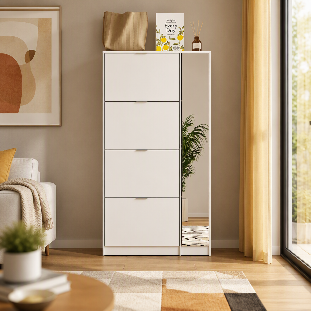 Modern Farmhouse 3 Flip Drawer Shoe Cabinet Wooden Entryway Shoe Storage Cabinet with Extra Tall Drawer