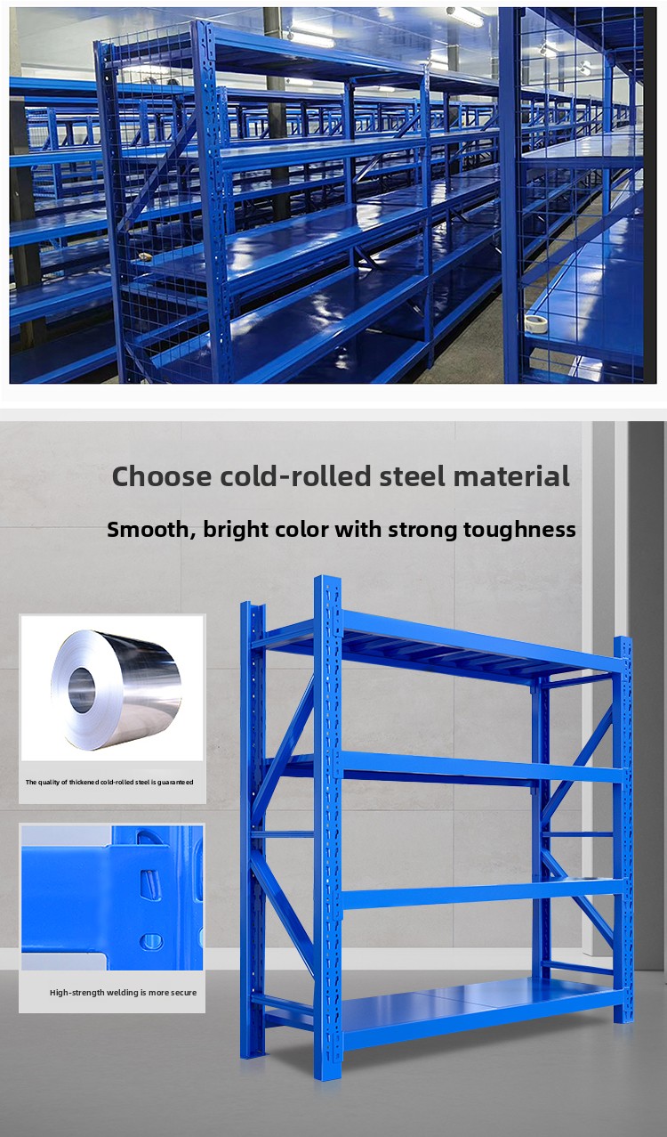 Adjustable steel shelf beam and column assembly