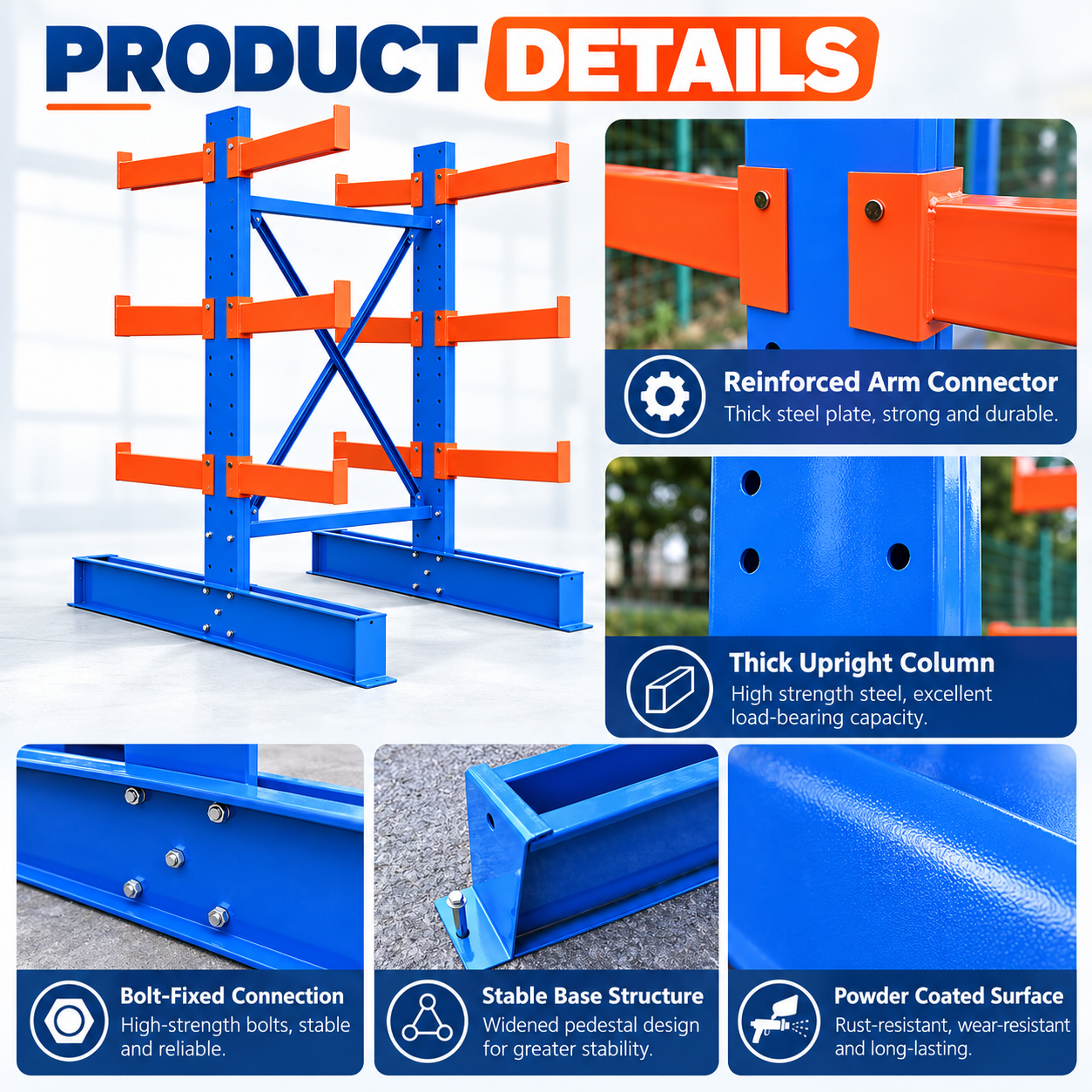 500kg Load Capacity Heavy Duty Cantilever Racking System Steel Long Arm Double-Sided Multi-Level Corrosion Metal Rack