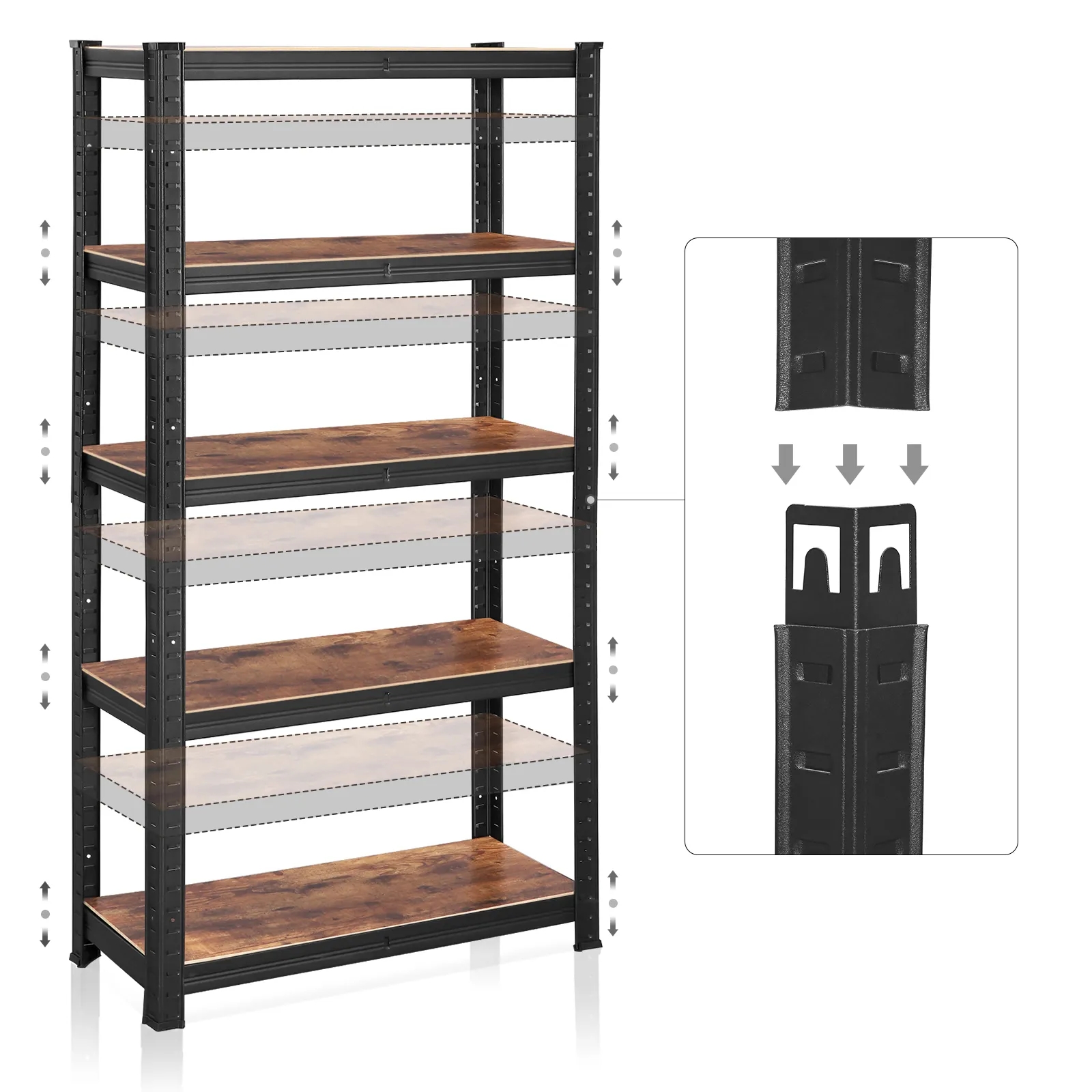 Boltless Storage Racking Garage Shelving 650kg Load Capacity 5 Tiers Steel MDF Board Storage Shelves for Warehouse Home