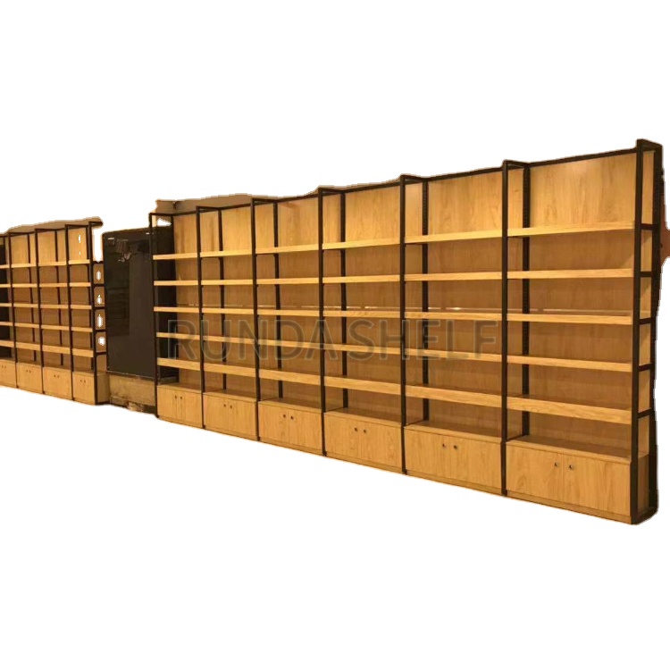 Runda Display Gondola Shelving/Rack for Retail Supermarket Steel Wood Shelves Metal Storage Rack