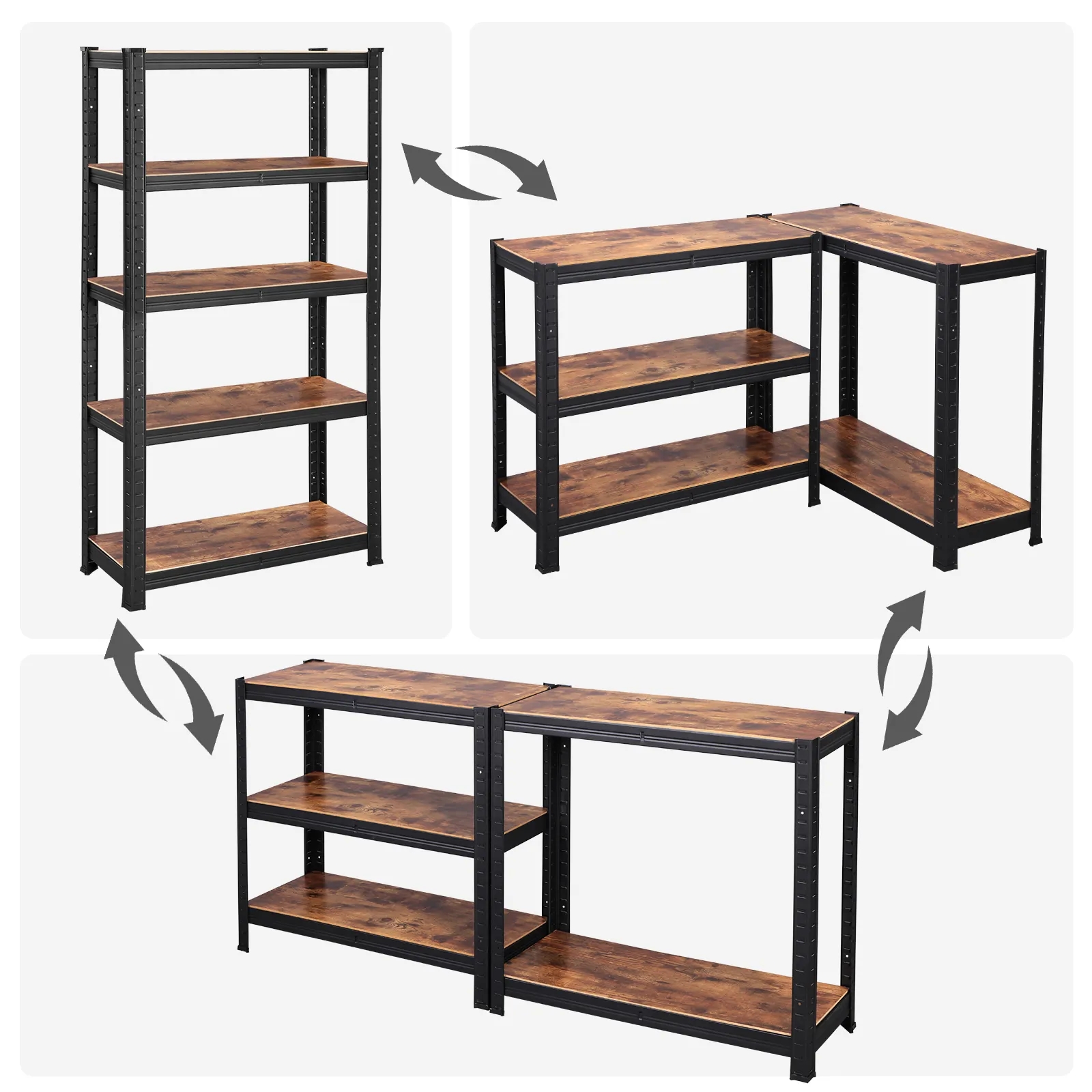 Boltless Storage Racking Garage Shelving 650kg Load Capacity 5 Tiers Steel MDF Board Storage Shelves for Warehouse Home
