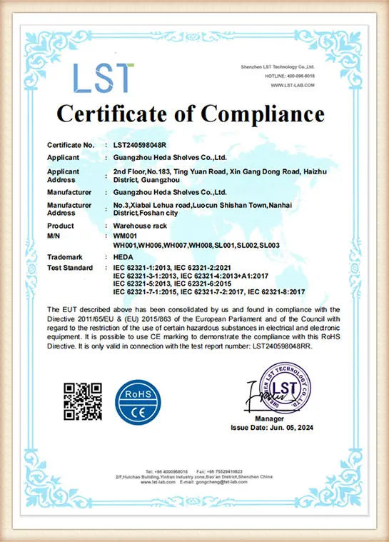 Warehouse Racking Inspection Certificate