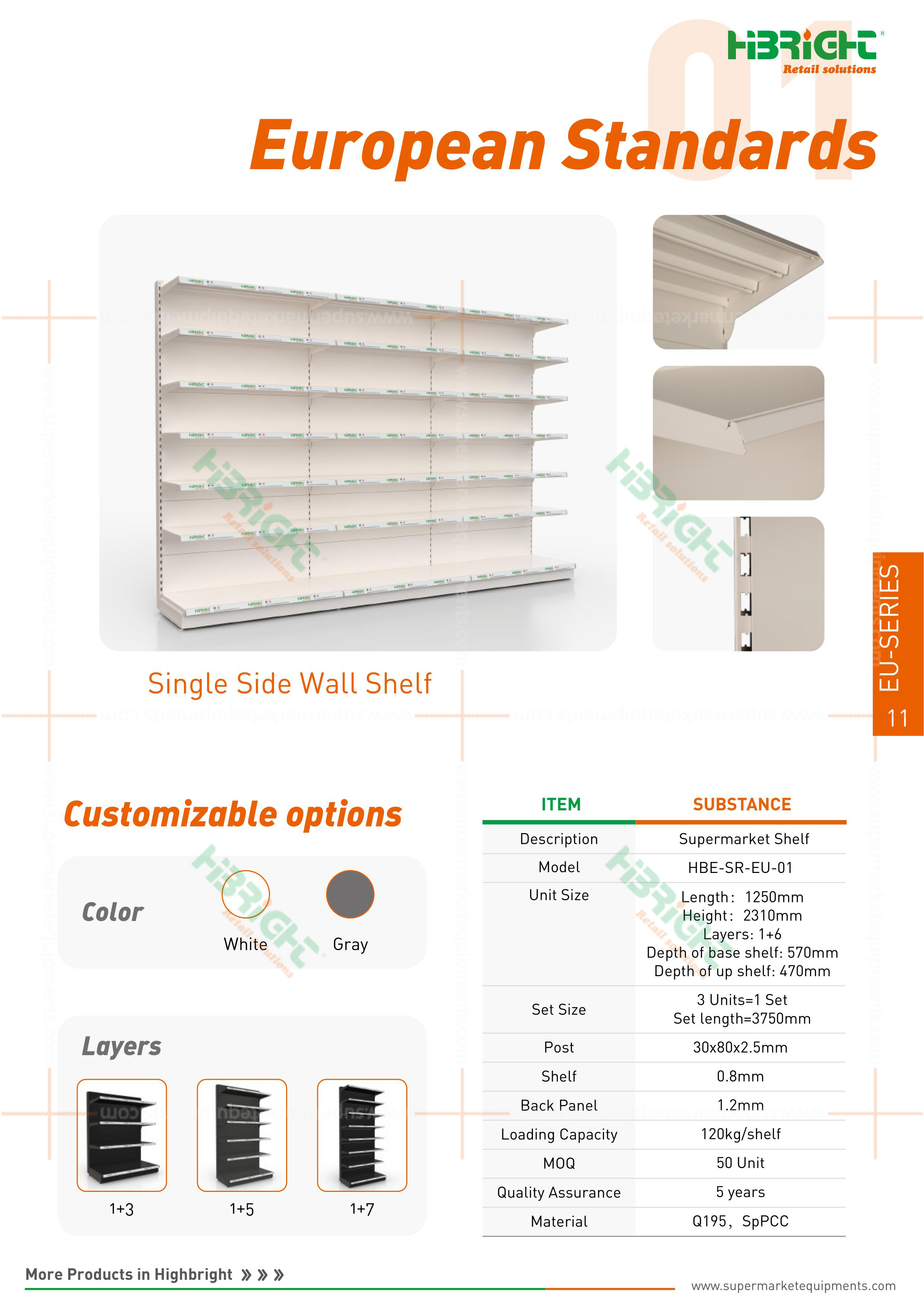 Highbright Double Side American Style Supermarket Rack Heavy Duty White Gondola Shelving with Hole Back Metal Display Stand