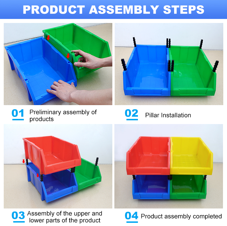 HDPE Part Bins Workshop Solid Box Storage Bins Plastic Organization Warehouse Storage Bin Rack Open Front Stackable Sustainable