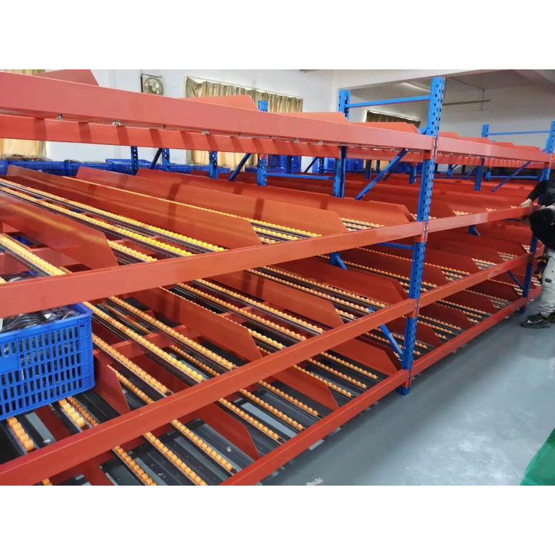 Blue Orange Steel 5 Layer Sliding FIFO Increased Warehouse Density Space-saving Flow-through Racking For Warehouse Storage