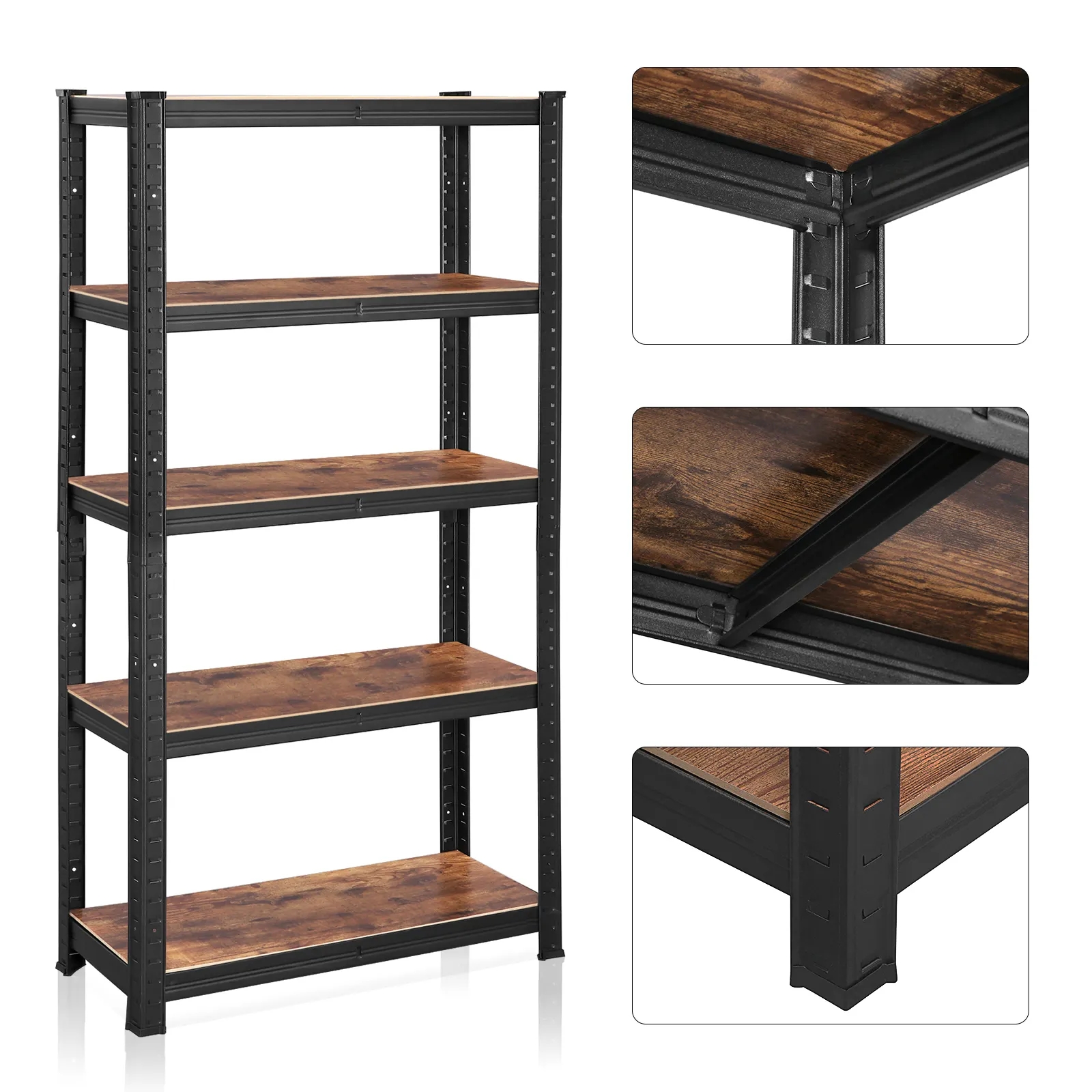 Boltless Storage Racking Garage Shelving 650kg Load Capacity 5 Tiers Steel MDF Board Storage Shelves for Warehouse Home