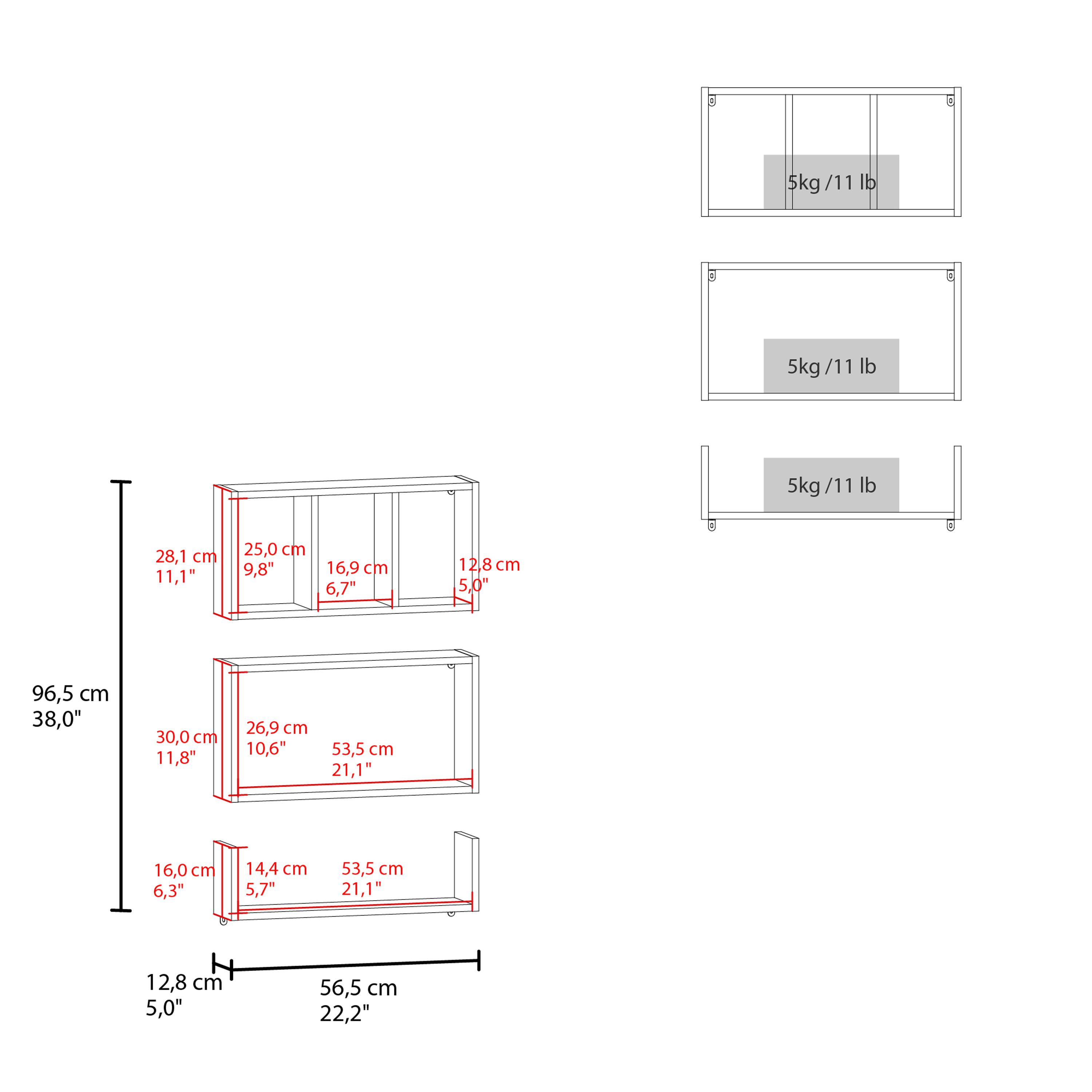 Wall Mounted Floating Shelves Set Of 3 Rectangular Display Racks Modern Home Organizer