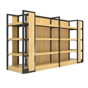Runda Display Gondola Shelving/Rack for Retail Supermarket Steel Wood Shelves Metal Storage Rack