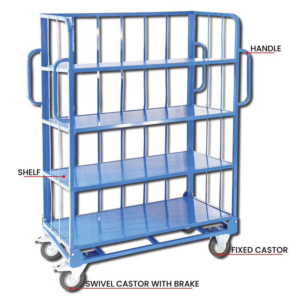 4 Layer Cuntomizable Heavy Duty Metal Shelf Trolley Warehouse Order Picking Storage Rack Material Handling Cart