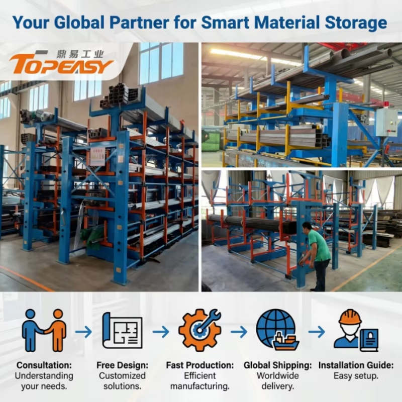 Customized Double-side Hand-operated Extendable Cantilevered Racking System for Pipes Storage