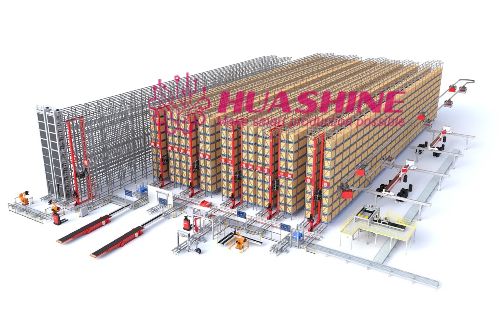 Heavy Duty Scale STACKER CRANE and on Request Capacity Pallet Racking Auomated ASRS Warehouse HUASHINE INTELLIGENT