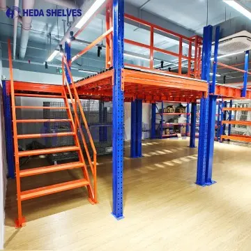 Structural steel mezzanine platform for warehouses