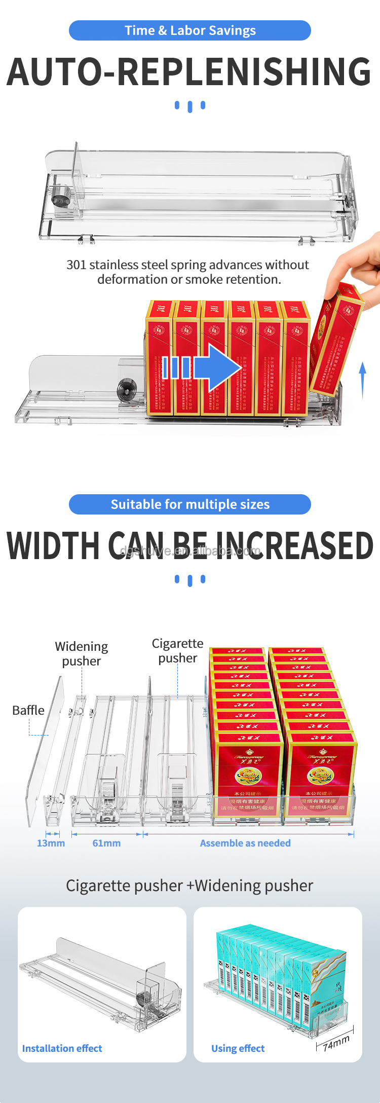 Adjustable Cigarette Pusher Assembly