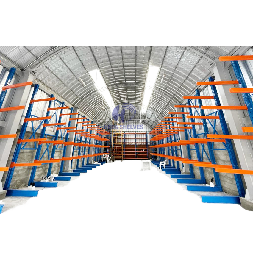 Blue-orange Cantilever Shelves Warehouse Racking System Factory Shelf Storage of Long Goods Irregular Goods Strong Load-bearing