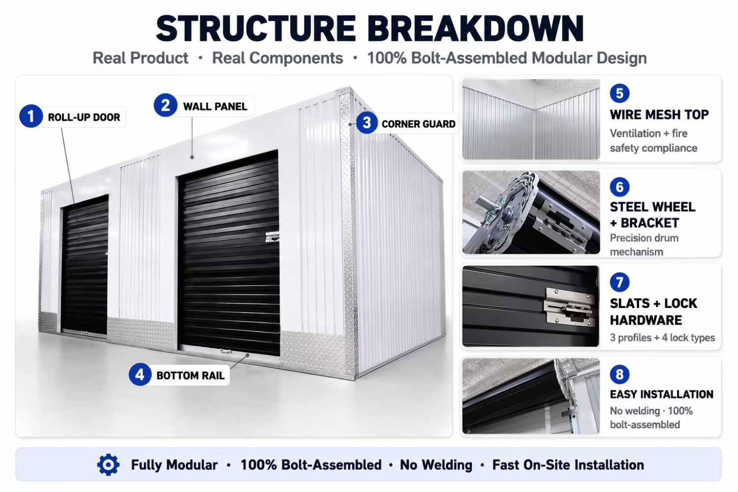 Self Storage Containers Units Business Modular Prefab Galvanized Steel Partition System Indoor Self Storage Unit