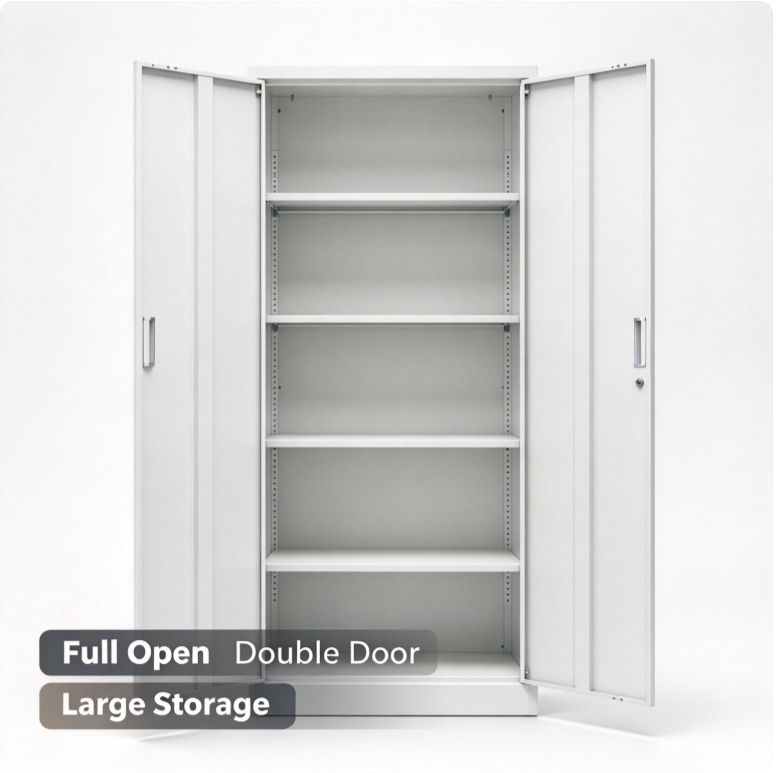 Commercial Heavy Duty Locking Metal Storage Cabinet with Adjustable Shelves and Double Doors for Office Garage Retail Warehouse