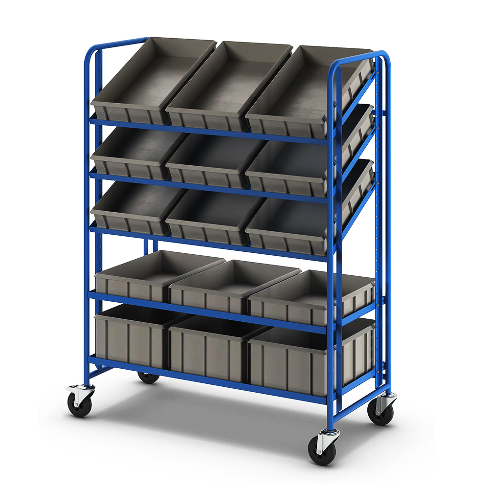 Order Picking Trolley Warehouse Euro Container Shelf Truck 5-level Inclined Shelf Trolley
