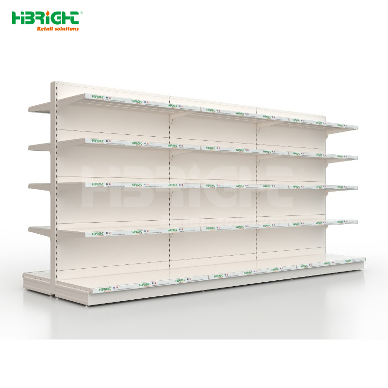 Highbright Double Side American Style Supermarket Rack Heavy Duty White Gondola Shelving with Hole Back Metal Display Stand