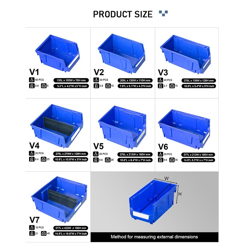 Wall Mounted Stackable Plastic Storage Bin Garage Rack Shelf for Screw Nut Hardware Electronics Parts Hanging Shoes Food Tools