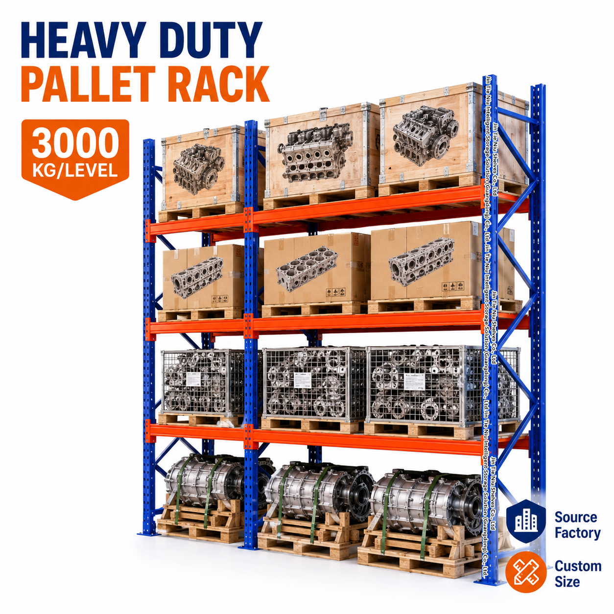 3000KG Heavy Duty Warehouse Shelf Rack For Pallet And Carton Storage 4 Levels For Pallet Storage