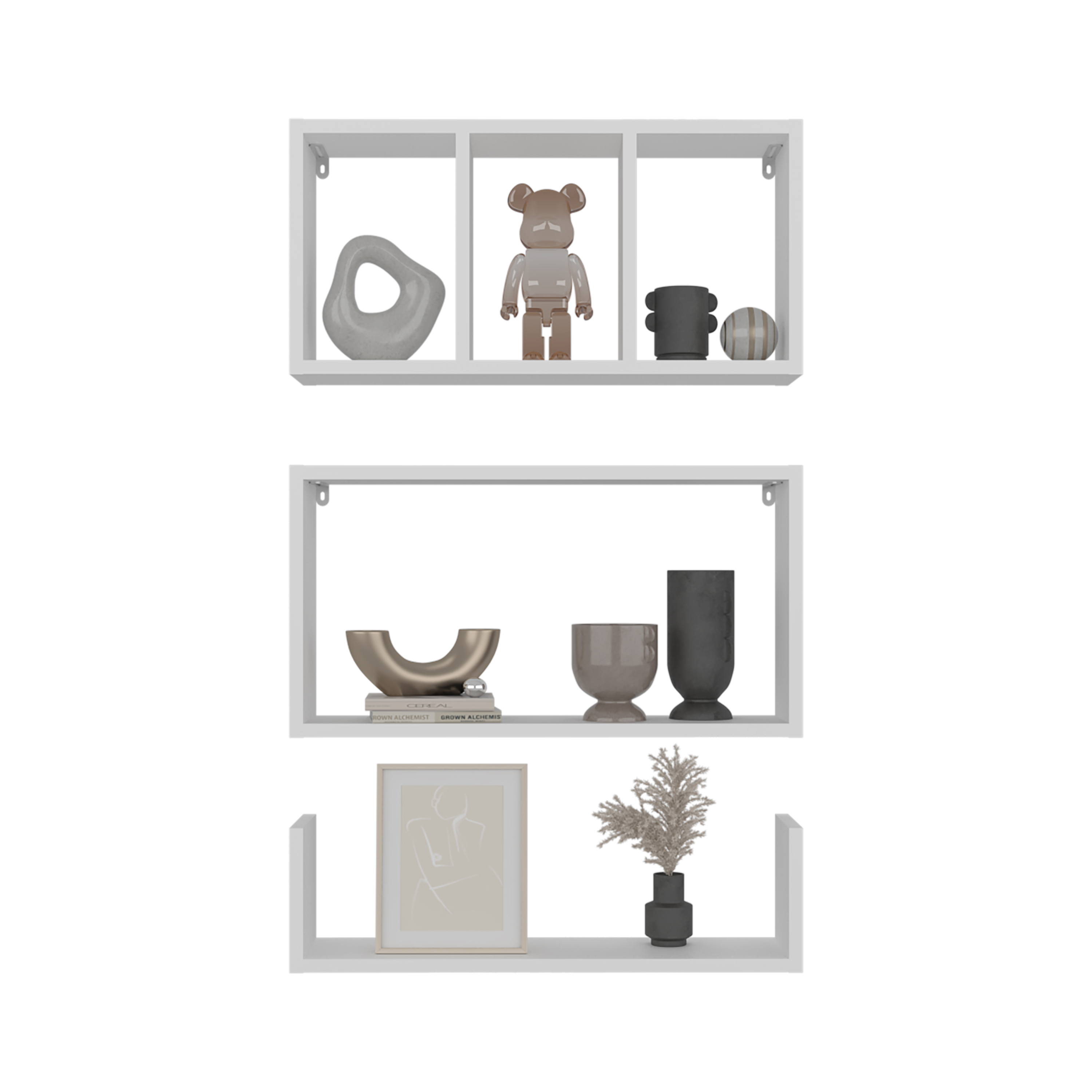 Wall Mounted Floating Shelves Set Of 3 Rectangular Display Racks Modern Home Organizer