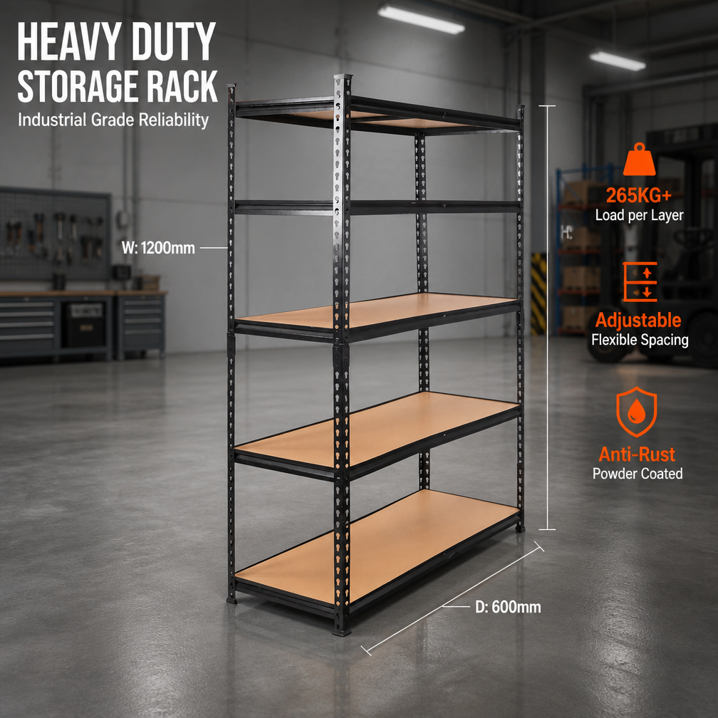 Heavy Duty Steel Shelving Rack Boltless Storage Shelves 5 Tier Adjustable Metal Garage Warehouse Industrial Shelf Racking