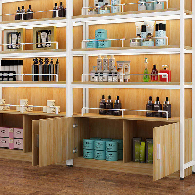Wall Mount Freestanding Slatwall Display Cabinet With Retail Display Custom Shelves Hanging Rail Store Interior Decoration