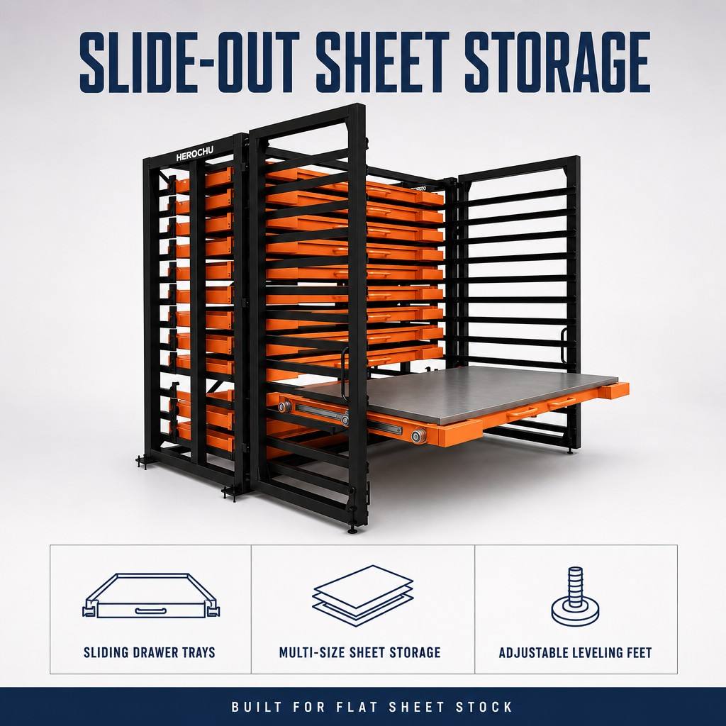 Roll Out Rack Heavy Duty Storage Rack for Sheet Metal Plate Warehouse Drawer Type Pull Out Racking System for Factory