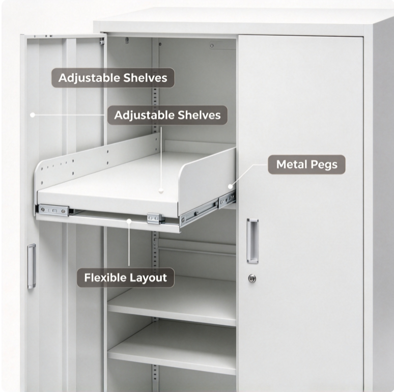Commercial Heavy Duty Locking Metal Storage Cabinet with Adjustable Shelves and Double Doors for Office Garage Retail Warehouse