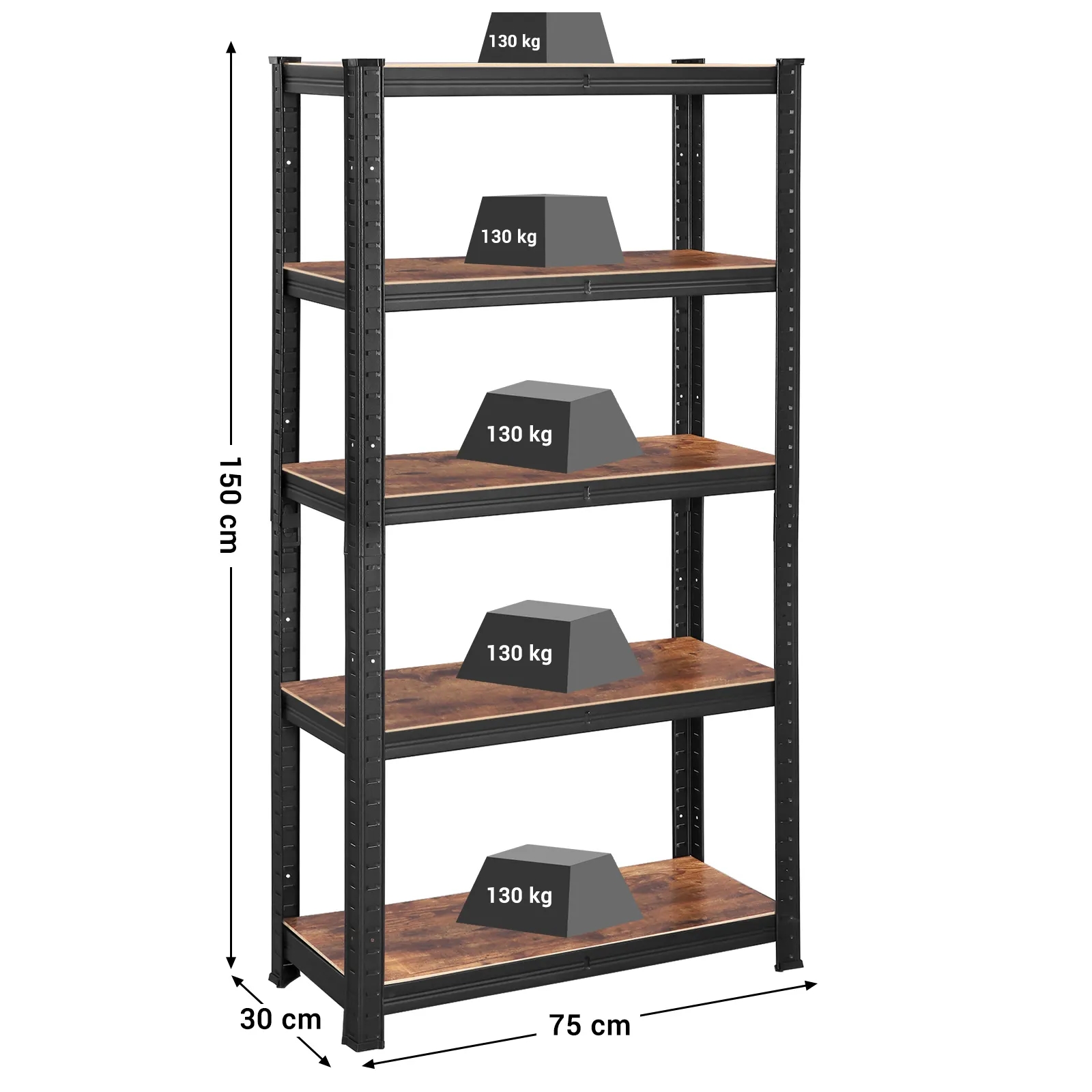 Boltless Storage Racking Garage Shelving 650kg Load Capacity 5 Tiers Steel MDF Board Storage Shelves for Warehouse Home