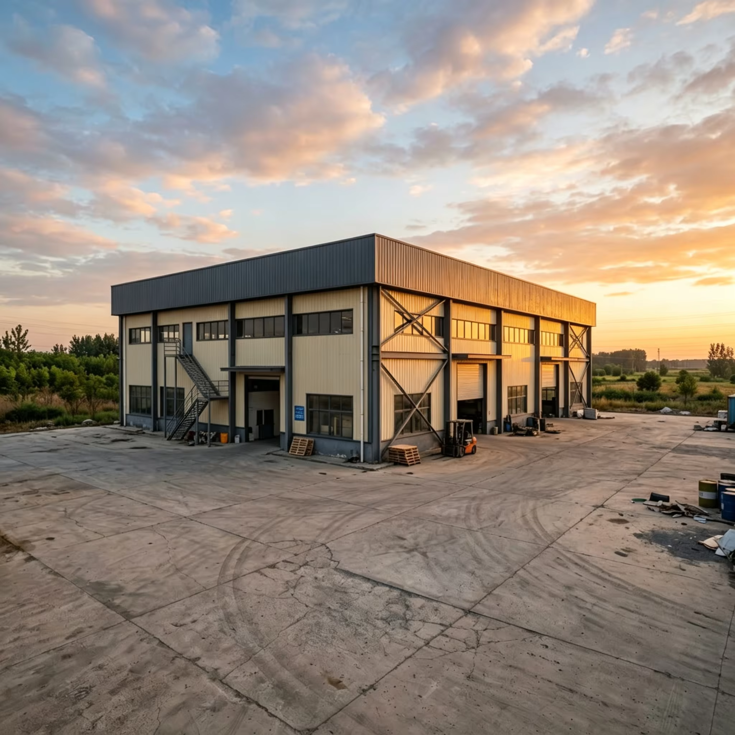 High Bay Galvanized Steel Structure Workshop Warehouse Interior Multi Tier Pallet Racking Central Aisle Prefab 3PL Fulfillment