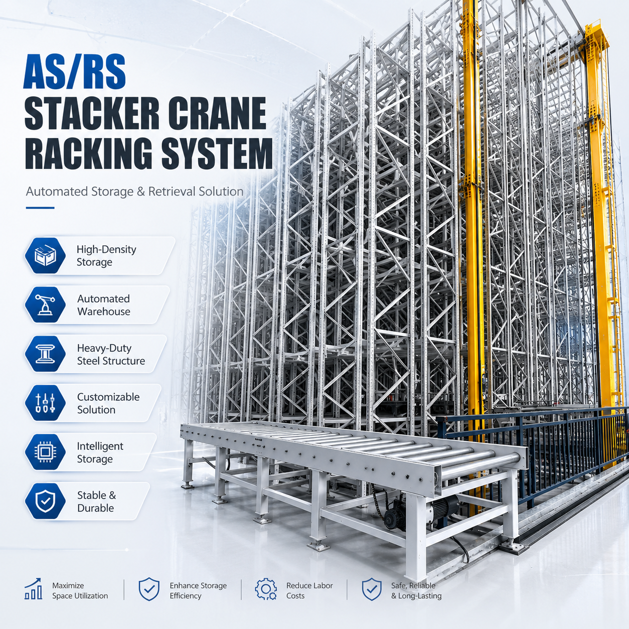 Automated ASRS Mezzanine Rack Stacker Crane Racking System High Density Warehouse Storage Heavy Duty Steel Pallet Rack OEM ODM