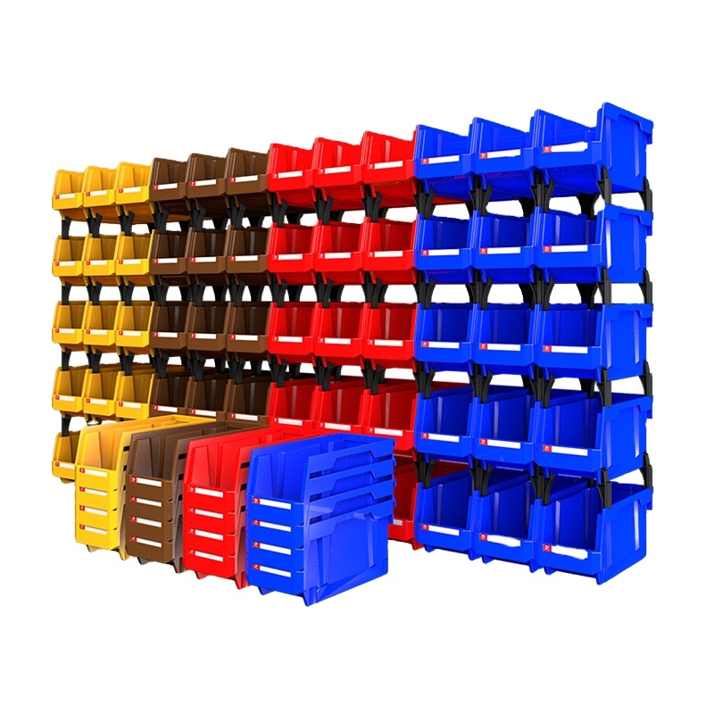 Wall Mounted Stackable Plastic Storage Bin Garage Rack Shelf for Screw Nut Hardware Electronics Parts Hanging Shoes Food Tools
