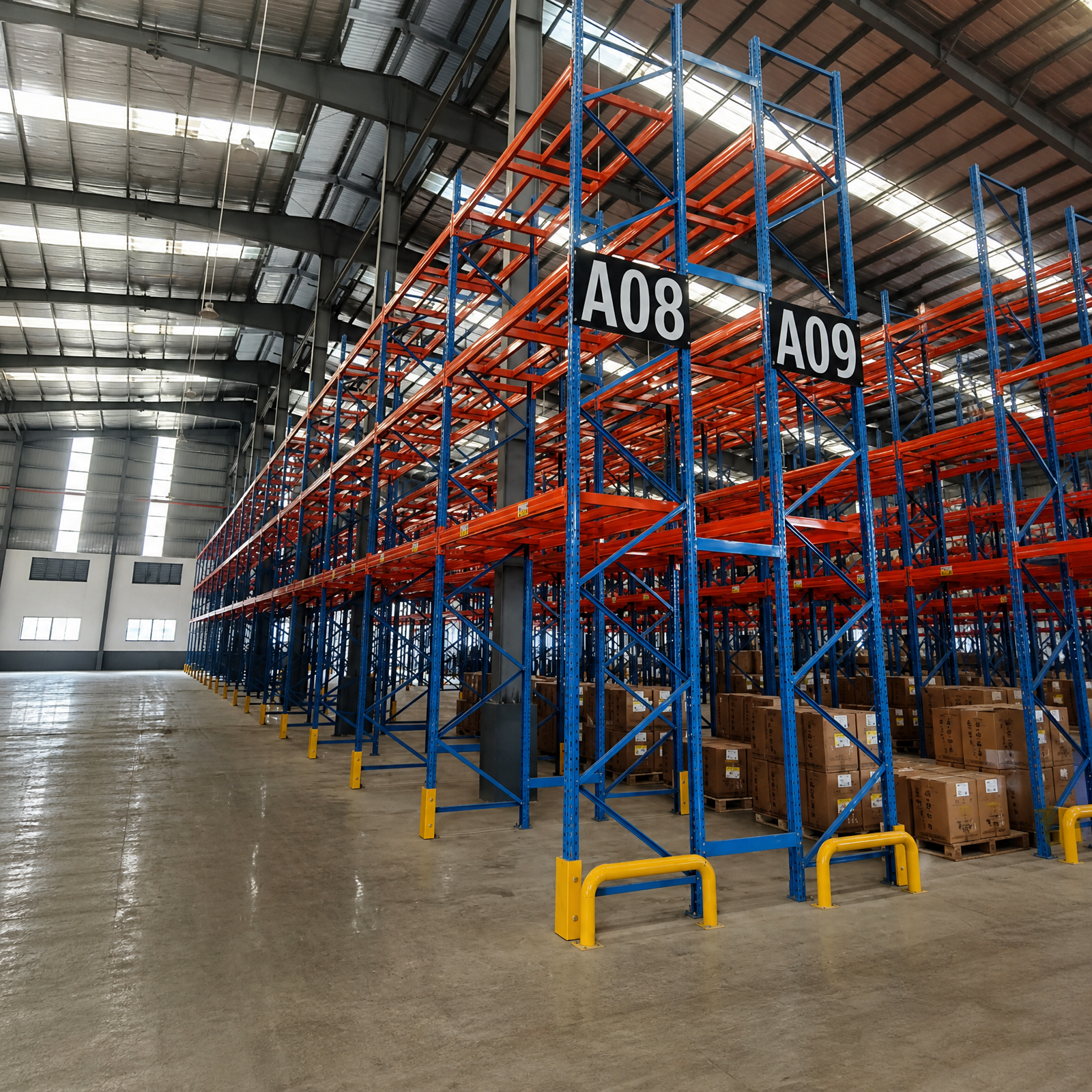Heavy Duty Pallet Rack Back to Back Double Entry Row with Safety Guardrails for E-commerce Fulfillment Center Storage