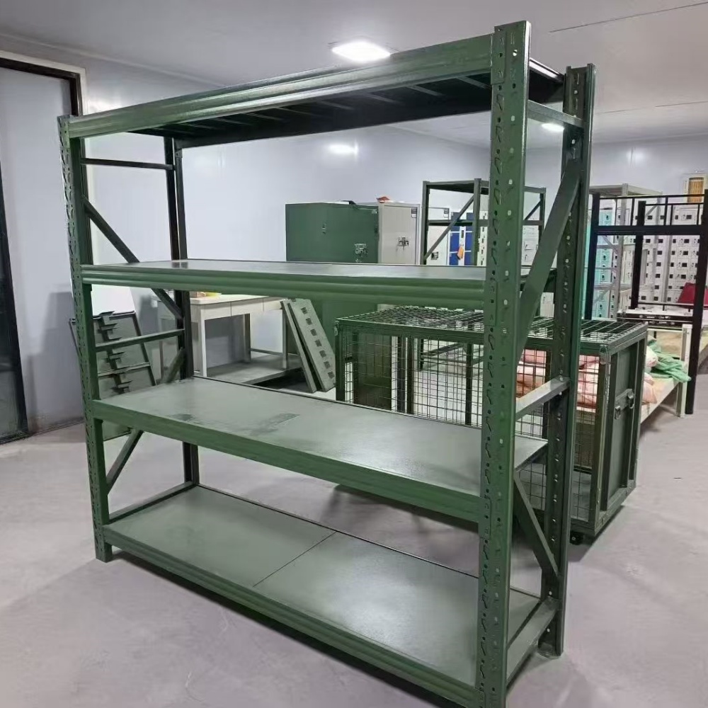 Heavy Duty Long Span Shelving Boltless Steel Storage Rack 4-Layer Adjustable Industrial Warehouse Metal Shelf 3D Design