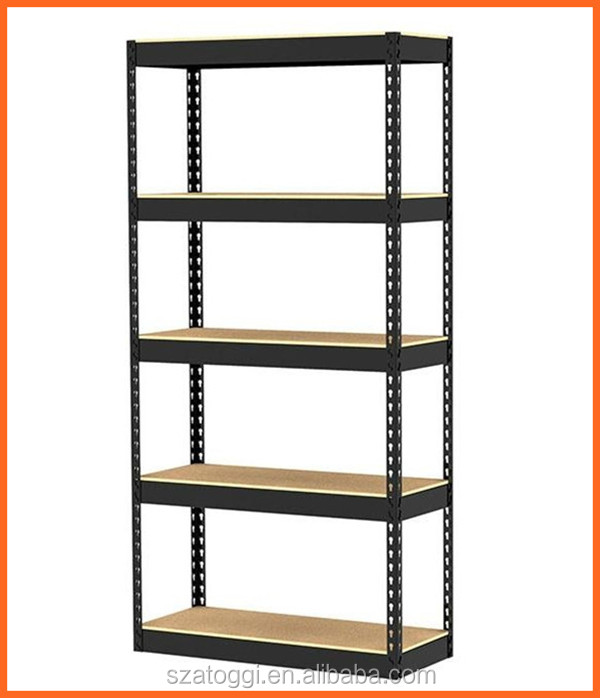 5 Layer Steel Slotted Angle Shelving Sheet Metal Storage Rack with MDF Shelves Corrosion Protection