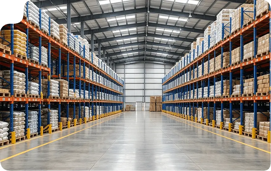 Agricultural warehouse racking for grain, seed and fertilizer