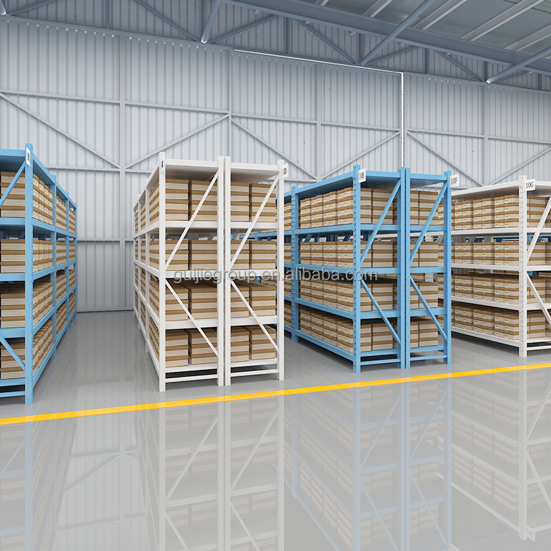 Heavy Duty Long Span Shelving Boltless Steel Storage Rack 4-Layer Adjustable Industrial Warehouse Metal Shelf 3D Design