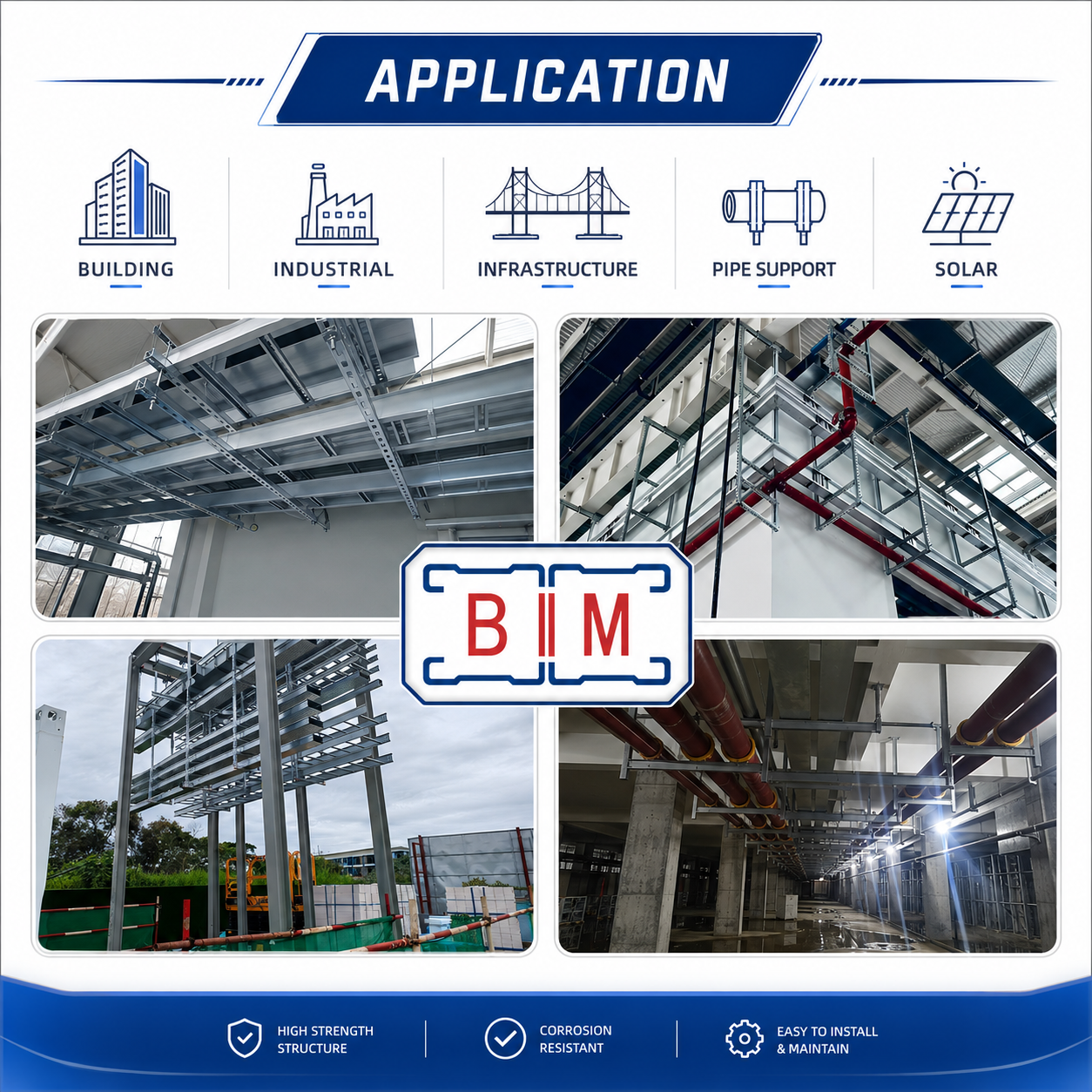 41x41 Spangle High Zinc ASTM Standard Back to Back Strut HDG C Channel Unistrut Pre-Punched Holes Warehouse Heavy Mount