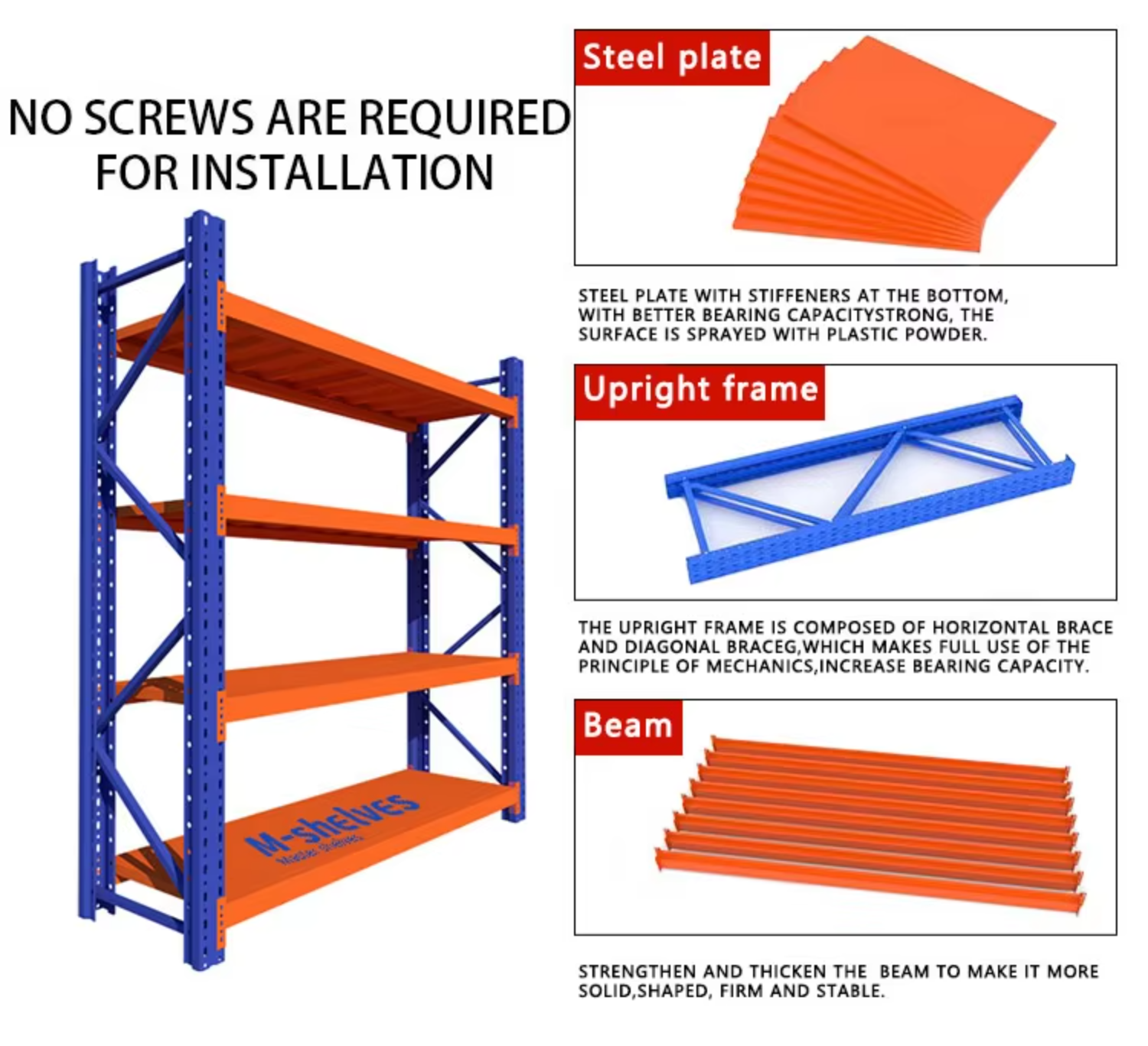 Heavy Duty Warehouse Shelving System Long Span Metal Shelf Stackable Storage Rack for Large Goods Warehouse