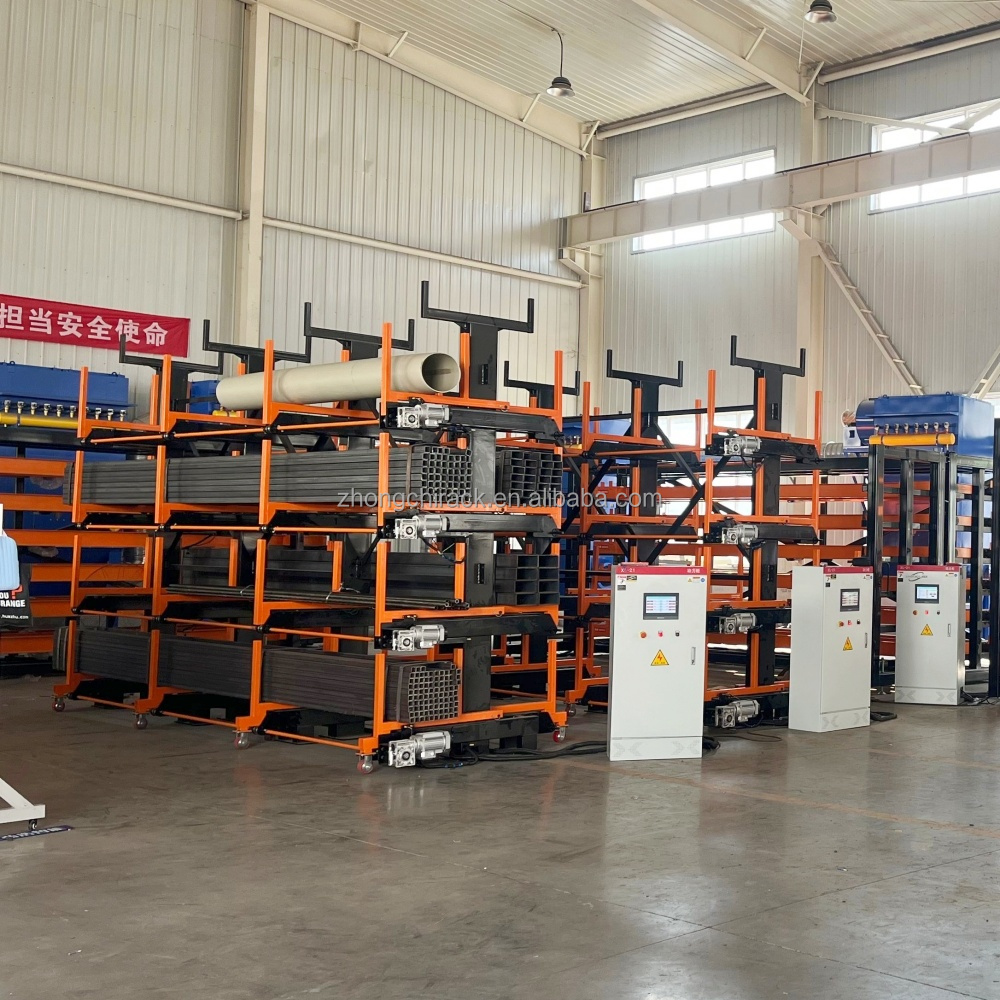Automatic PLC Control Factory Warehouse Cantilever Shelving Telescopic Storage Rack Electric Heavy Duty Steel For Long Profiles