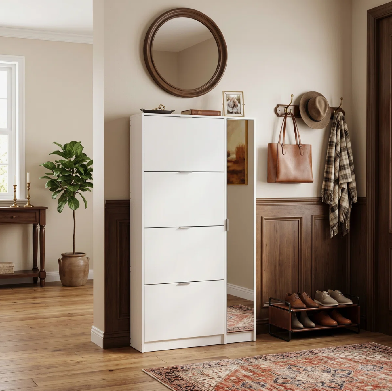 Modern Farmhouse 3 Flip Drawer Shoe Cabinet Wooden Entryway Shoe Storage Cabinet with Extra Tall Drawer