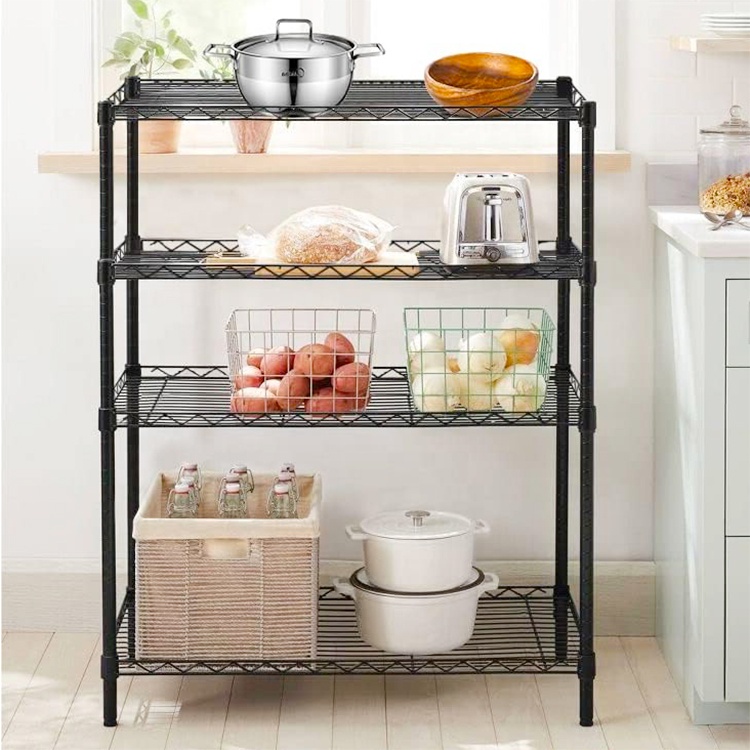 Wire Shelving Rack Rolling Steel Storage Shelf Heavy Duty Wheeled Garage Bakers 4-Tier Kitchen Display Storage Shelving Unit