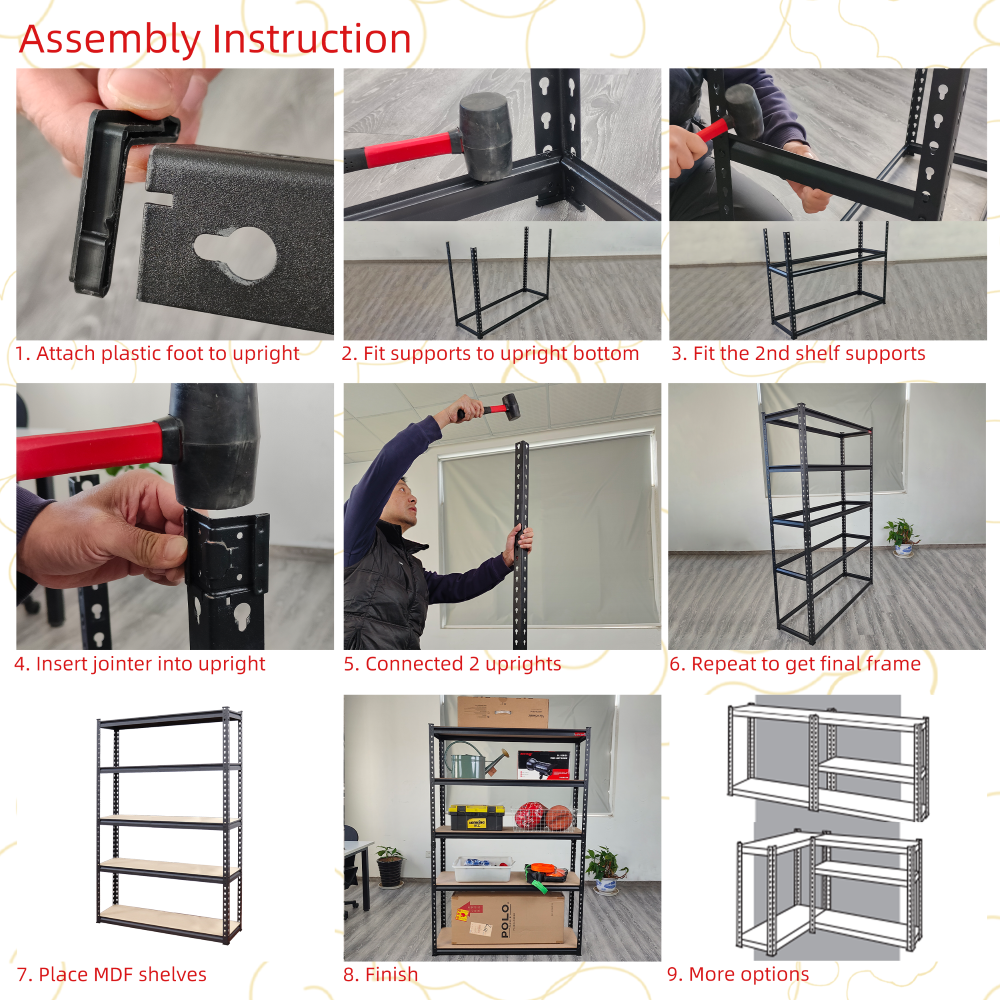 5 Tier Storage Shelving 1.5mm Boltless Carbon Steel Frame 12mm MDF Shelf Board Heavy Duty Garage Shelves 2200Lbs