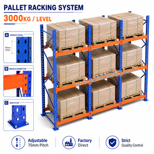 3 Pallet Levels Heavy Duty Selective Pallet Racking System 3000KG