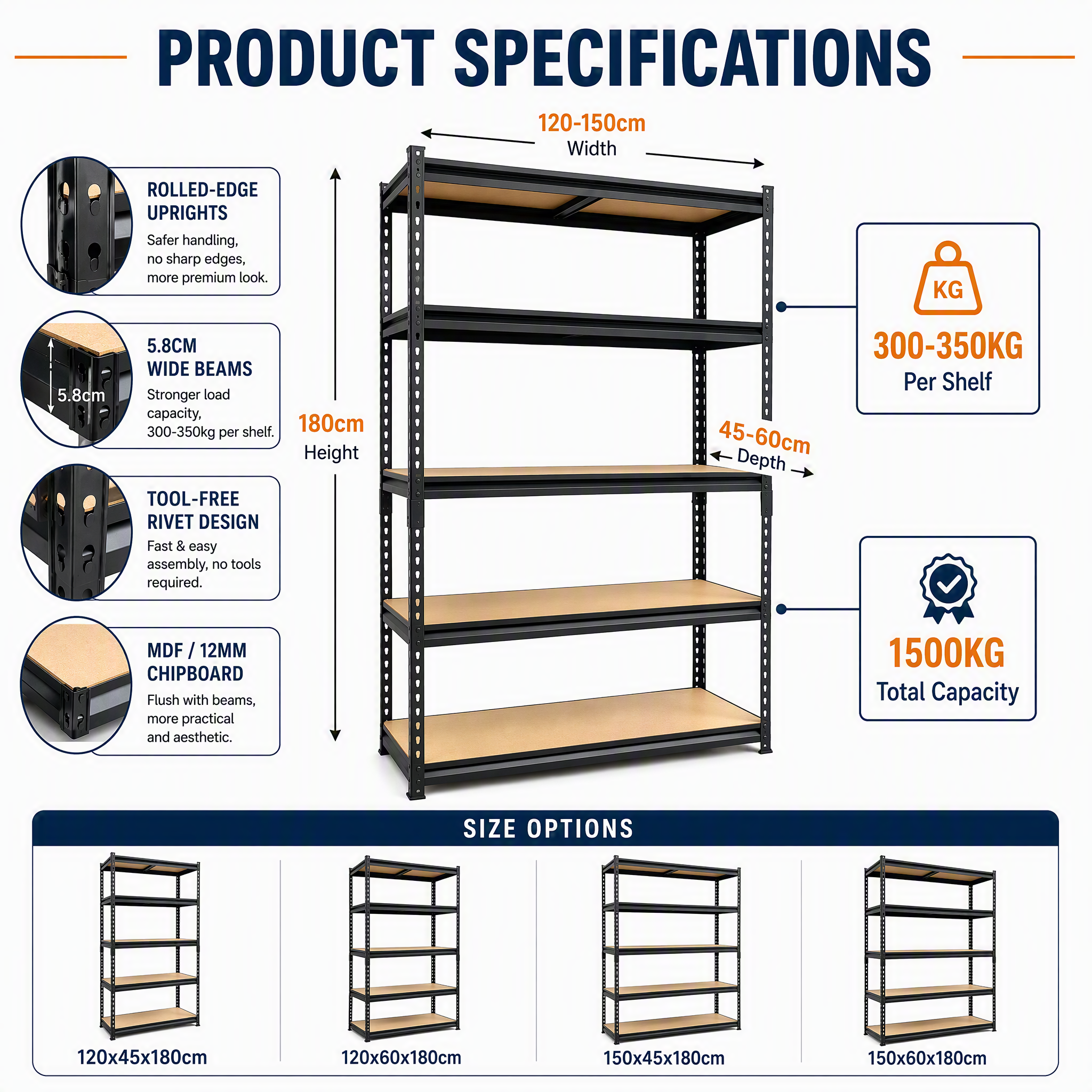 Heavy Duty Steel Shelving Rack Boltless Storage Shelves 5 Tier Adjustable Metal Garage Warehouse Industrial Shelf Racking