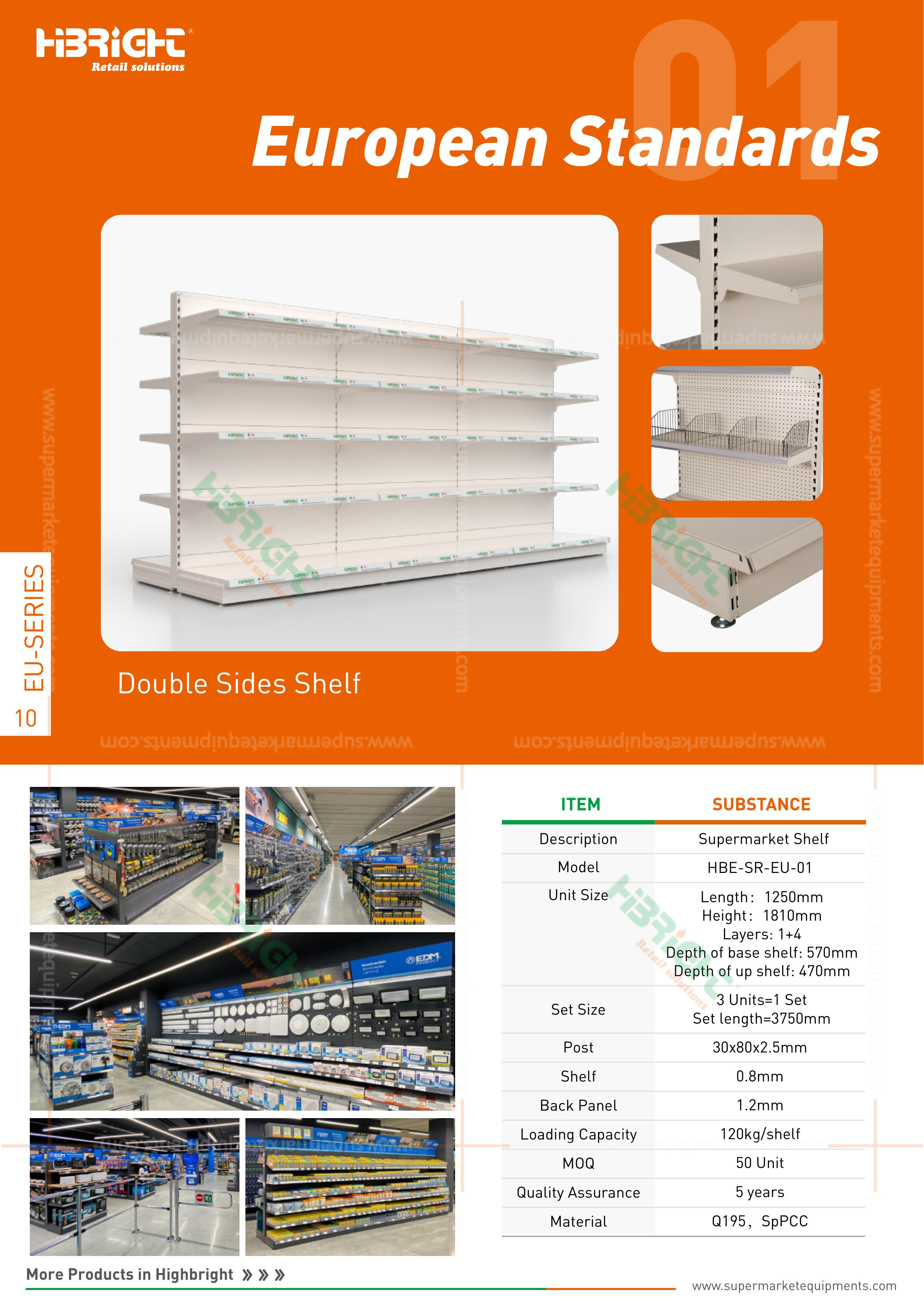 Highbright Double Side American Style Supermarket Rack Heavy Duty White Gondola Shelving with Hole Back Metal Display Stand